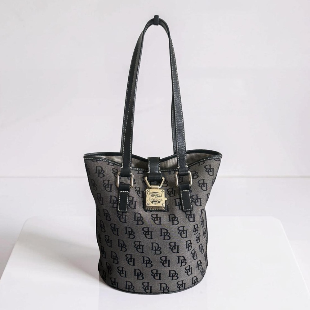 Authentic Dooney & Bourke Monogram Black Grey Bucket Bag
